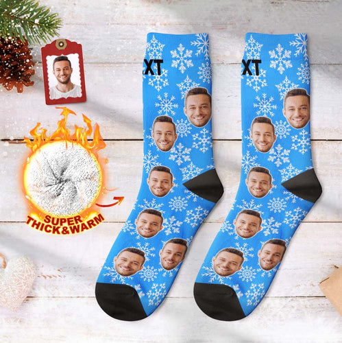 Custom Face Thick Socks 3D Digital Printed Socks Autumn Winter Warm Socks Christmas Gift - Snowflake