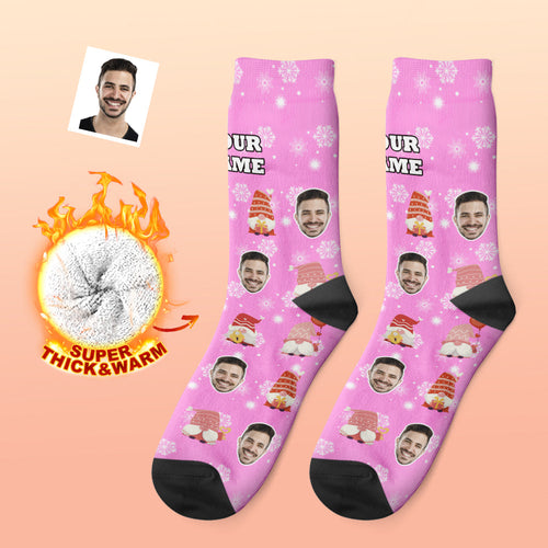 Pink Christmas Custom Thick Socks Photo 3D Digital Printed Socks Autumn Winter Warm Socks