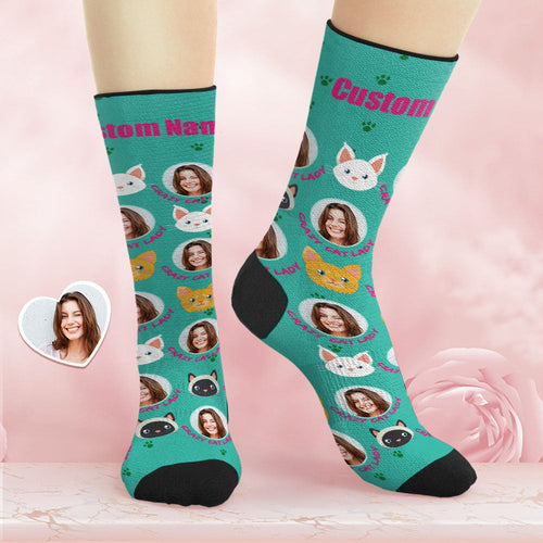 Custom Breathable Face Socks Personalised Soft Socks Mother's Day Gifts Crazy Cat Lady - MyFacepajamas
