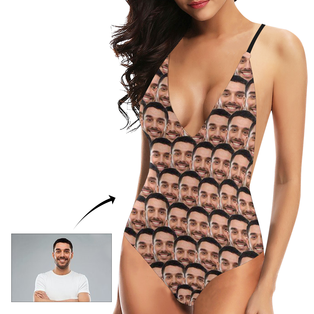 Custom Face Mash Photo V-Neck Women's One Piece Swimsuit