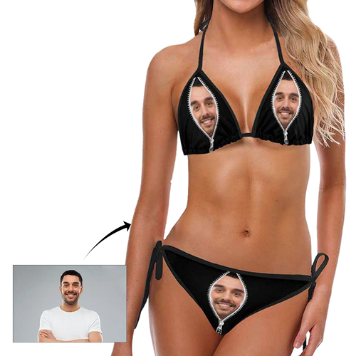 Custom Face Zipper Photo Women's Free Size Sexy Bikini Suit