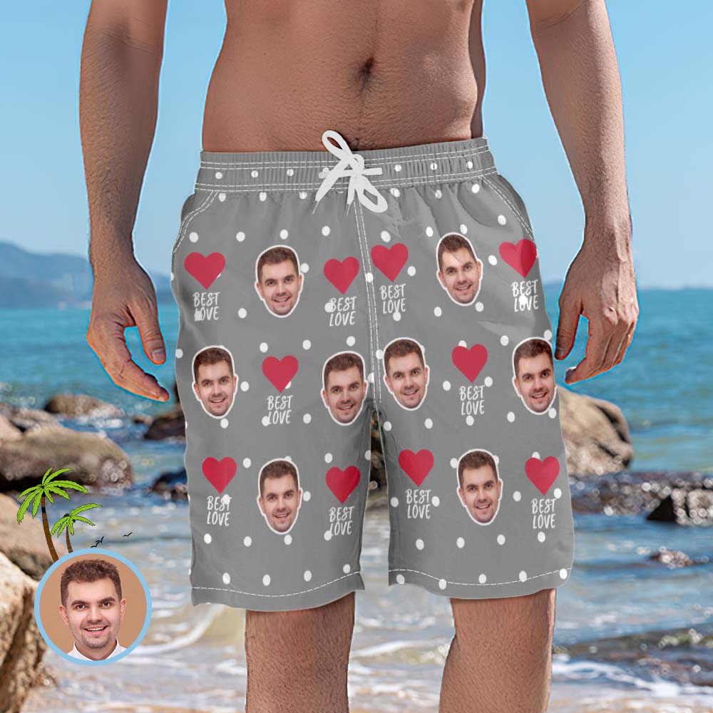 Custom Head Photo Heart Best Men's Love Beach Trunks