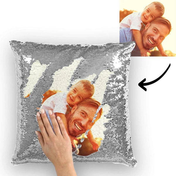 Custom Family Photo Magic Sequins Pillow Multicolor Sequin Cushion 15.75inch*15.75in