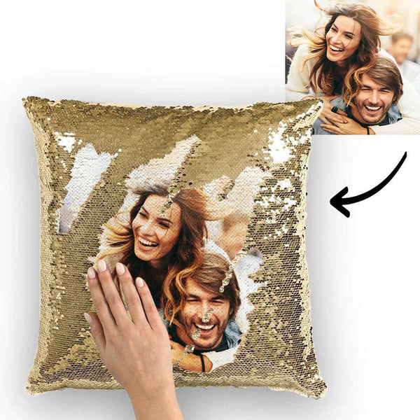 Custom Cute Couple Photo Magic Sequins Pillow Multicolor Sequin Cushion 15.75inch*15.75inch