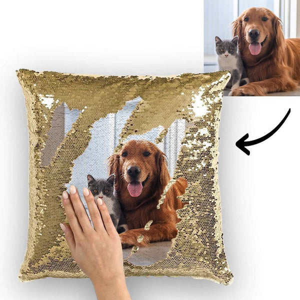Custom Pet Photo Magic Sequins Pillow Multicolor Sequin Cushion 15.75inch*15.75inch