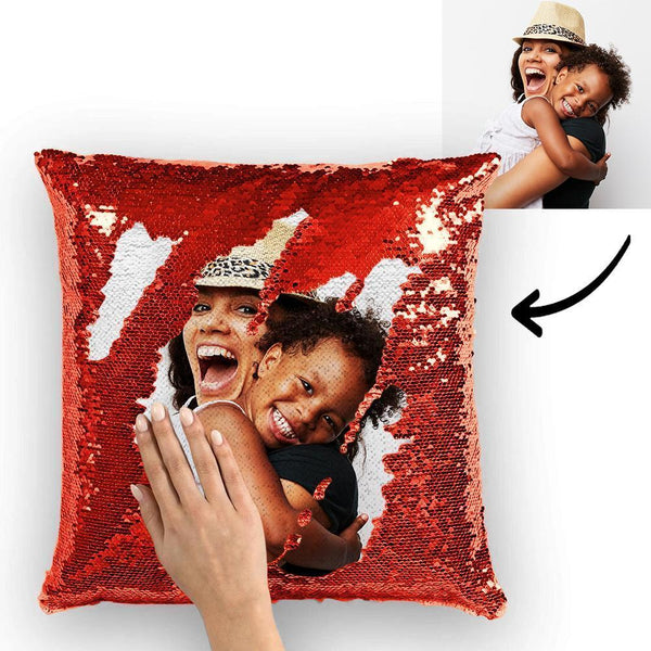 Custom Photo Reversible Magic Sequin Cushion Pillow for Mom 15.75inch*15.75inch