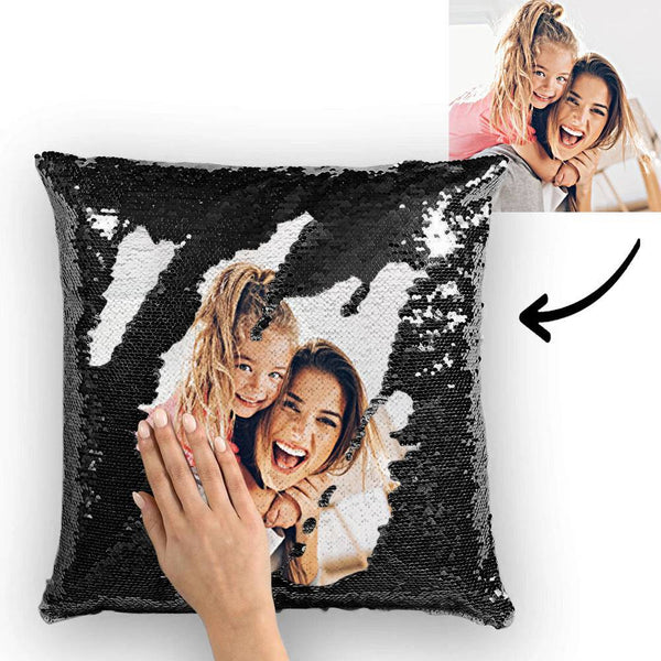 Custom Photo Magic Sequins Pillow Black Color Sequin Cushion Unique Gifts 15.75inch * 15.75inch