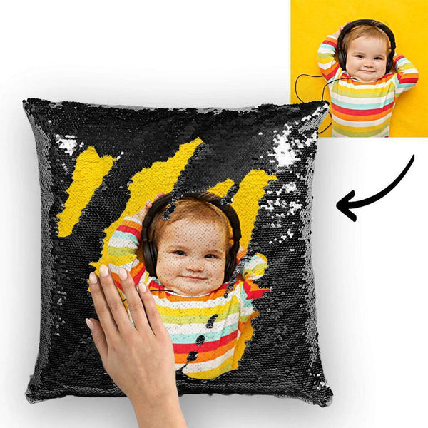 Custom Cute Baby Photo Magic Sequins Pillow Multicolor Sequin Cushion 15.75inch*15.75inch
