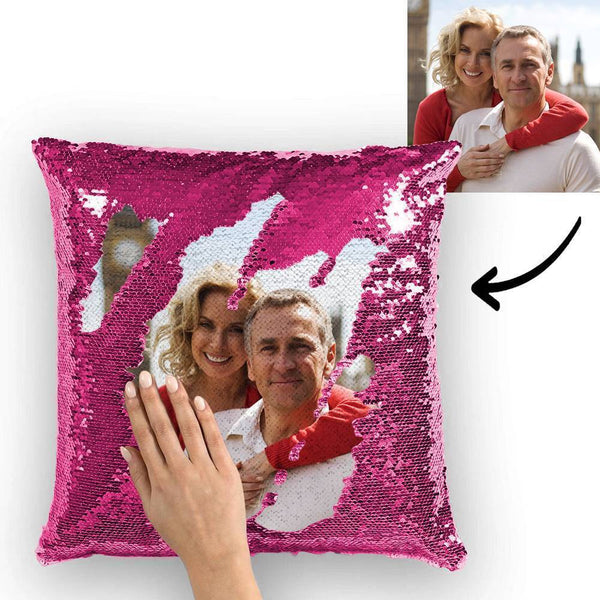 Custom Cute Couple Photo Magic Sequins Pillow Multicolor Sequin Cushion 15.75inch*15.75inch