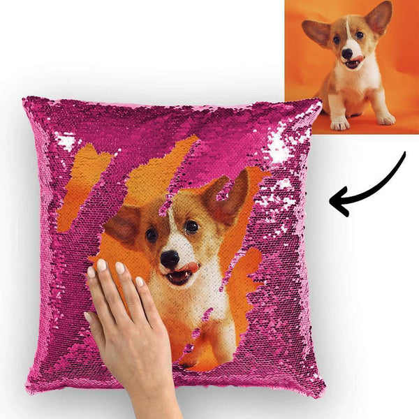 Custom Pet Photo Magic Sequins Pillow Multicolor Sequin Cushion 15.75inch*15.75inch