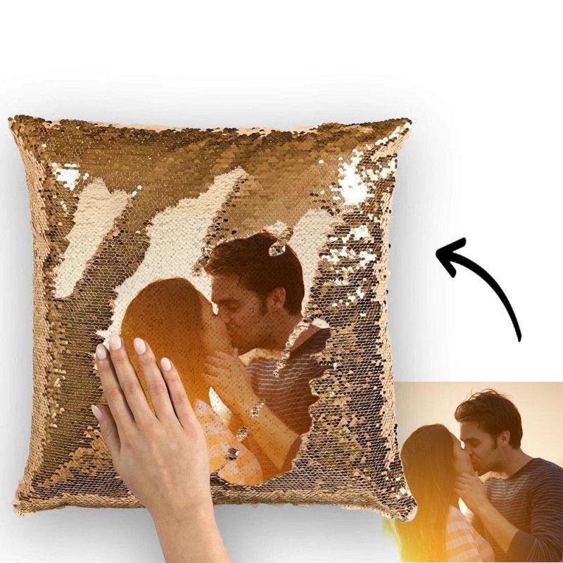 Custom Photo Magic Sequins Pillow Yellow Sequin Cushion 15.75inch * 15.75inch