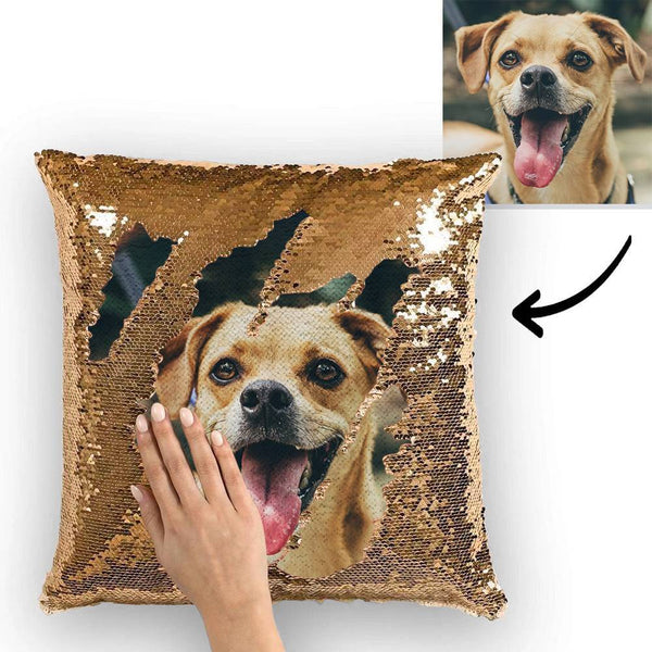 Custom Pet Photo Magic Sequins Pillow Multicolor Sequin Cushion 15.75inch*15.75inch