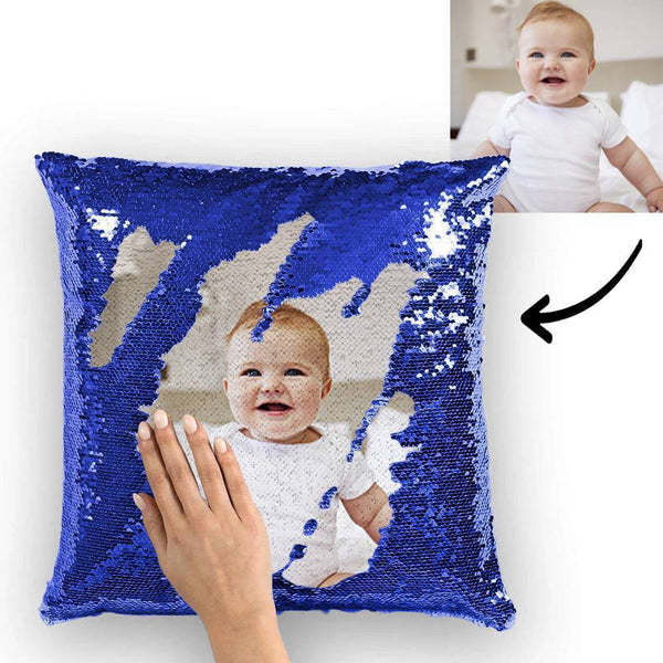 Custom Photo Magic Sequins Pillowcase Lake Blue Color Sequin Cushion 15.75inch * 15.75inch Unique Gifts