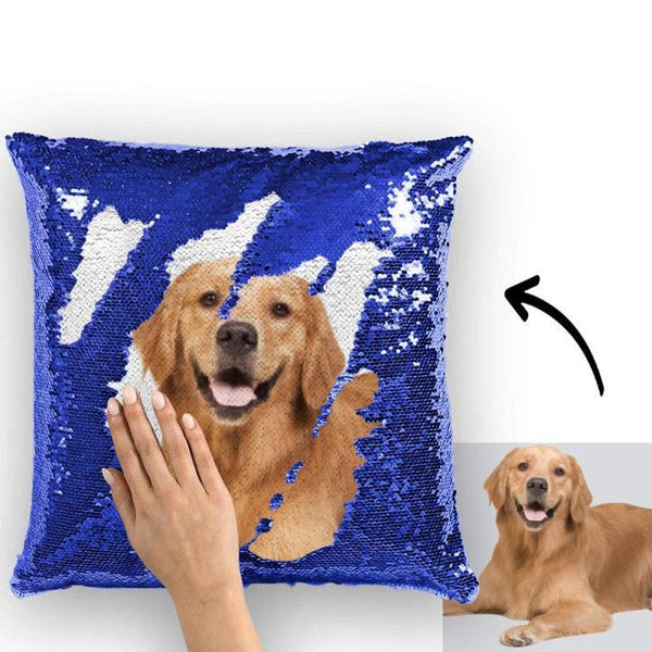 Custom Photo Magic Sequins Pillowcase Lake Blue Color Sequin Cushion 15.75inch * 15.75inch Unique Gifts