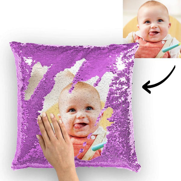 Custom Photo Magic Sequins Pillowcase Lake Blue Color Sequin Cushion 15.75inch * 15.75inch Unique Gifts