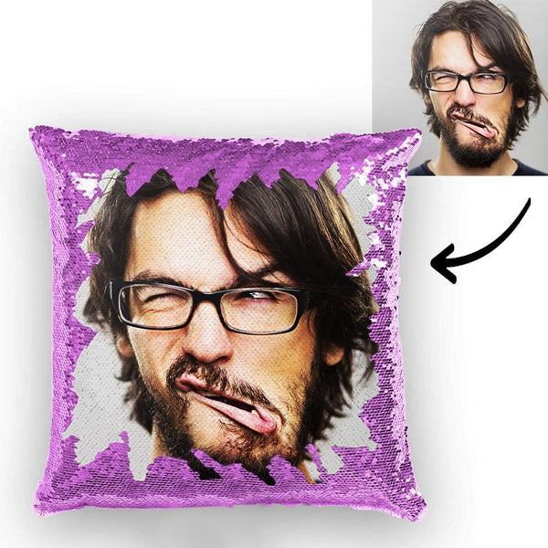 Custom Funny Man Photo Magic Sequins Pillow Multicolor Sequin Cushion 15.75inch*15.75inch