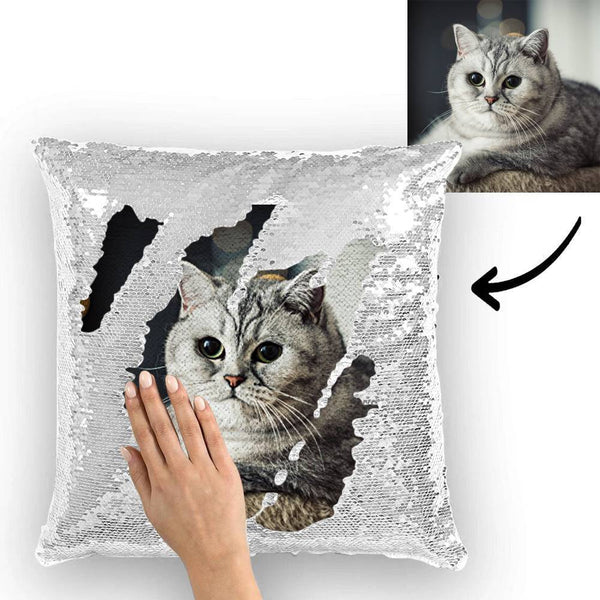Custom Pet Photo Magic Sequins Pillow Multicolor Sequin Cushion 15.75inch*15.75inch