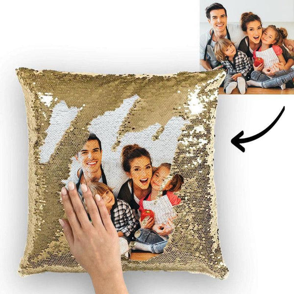 Custom Family Photo Magic Sequins Pillow Multicolor Sequin Cushion 15.75inch*15.75in