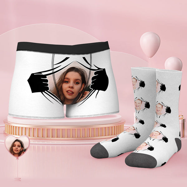 Custom Face Boxer Shorts And Socks Set