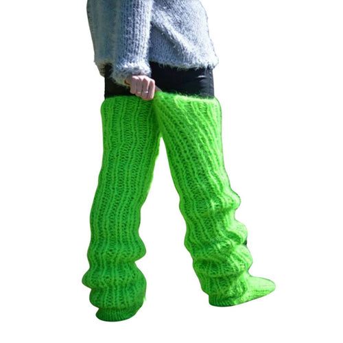 Solid Color Knitted Wool Socks For Women Above The Knee