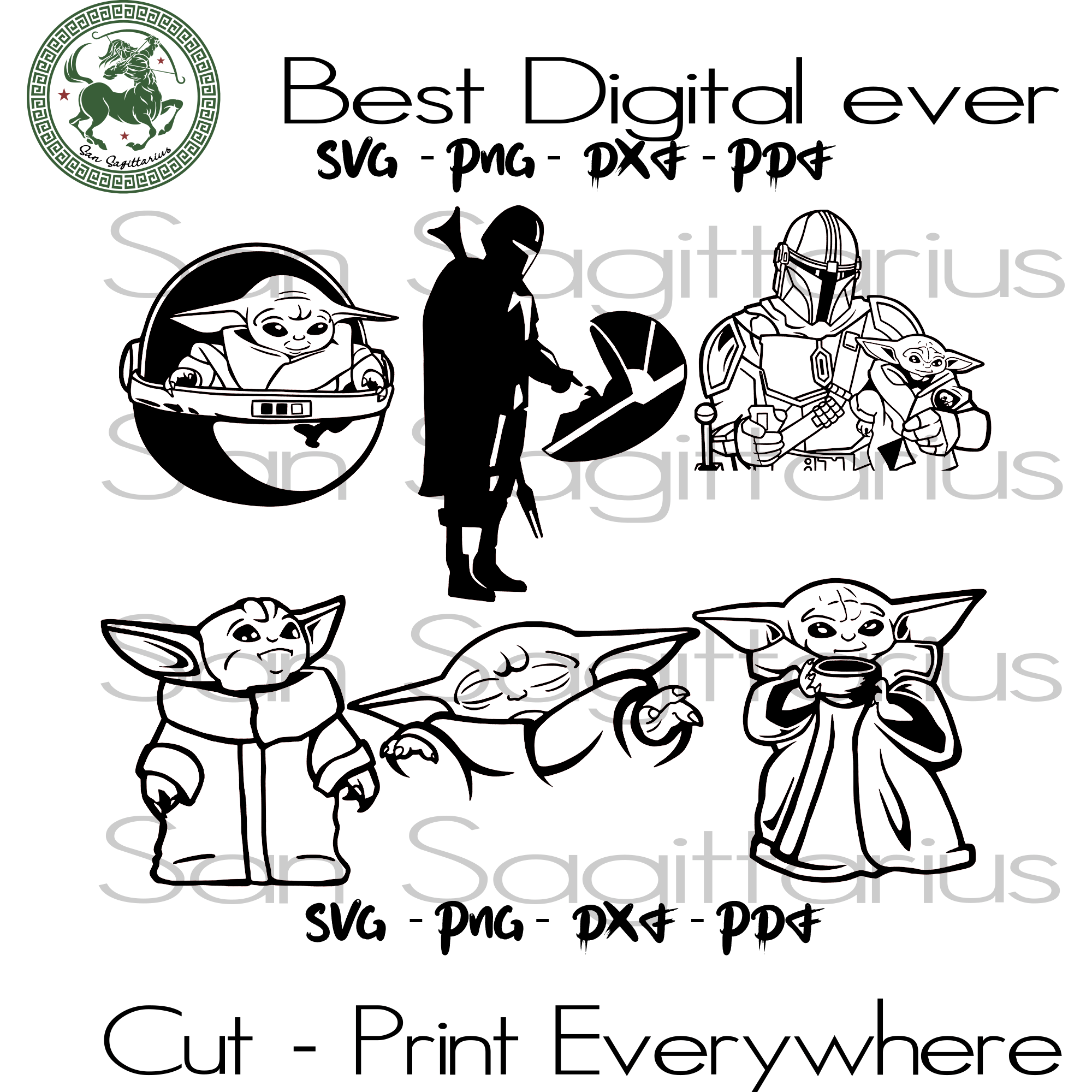 Baby Yoda Star Wars Bundles Svg Files For Cricut Silhouette Instant Download San Sagittarius