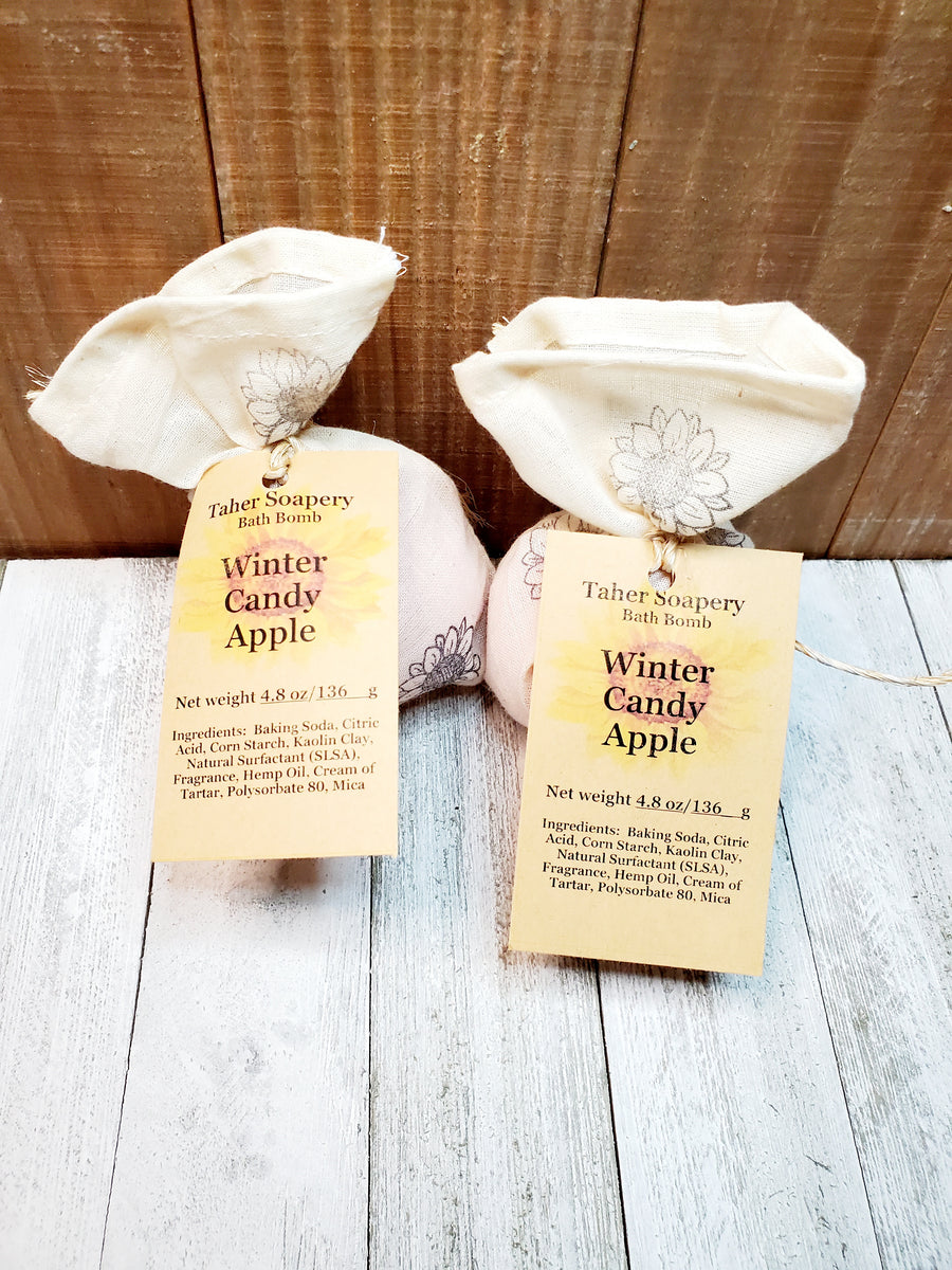 winter candy apple bath bomb