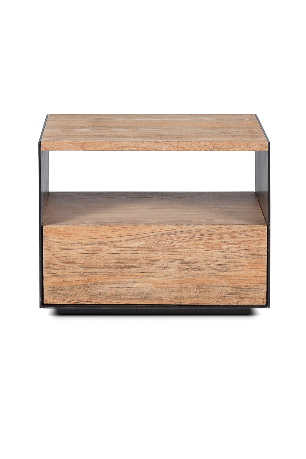 Iron Framed Teak Bedside Table Dareels Geox | Wood Furniture