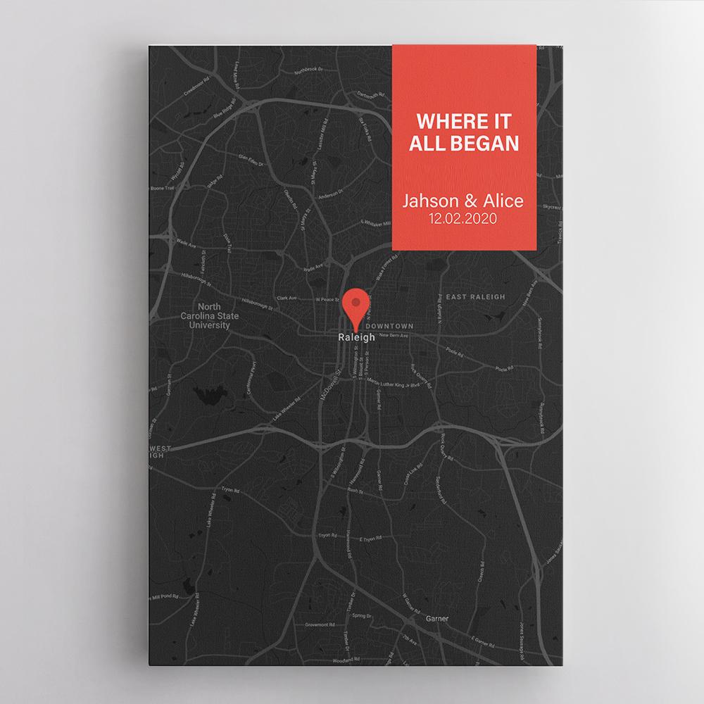 Custom Map Print Canvas Personalized Map And Text