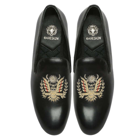 CROWN EAGLE ZARDOSI BLACK LEATHER SLIP-ON BY BARESKIN