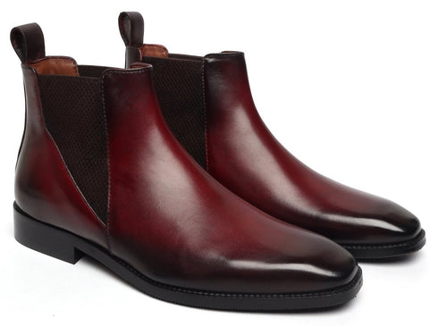NEW SHAPE WINE LEATHER CHELSEA BOOT BY BRUNE WITH A STYLISH SHARP ELASTIC DESIGN