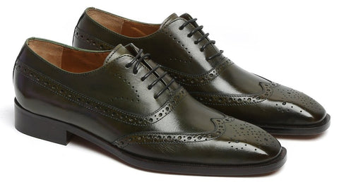 OLIVE LONG TAIL BROGUE LEATHER SHOES BY BRUNE