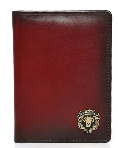 WINE TWO FOLD PASSPORT HOLDER IN LEATHER WITH CARD AND WALLET SLOTS BY BRUNE
