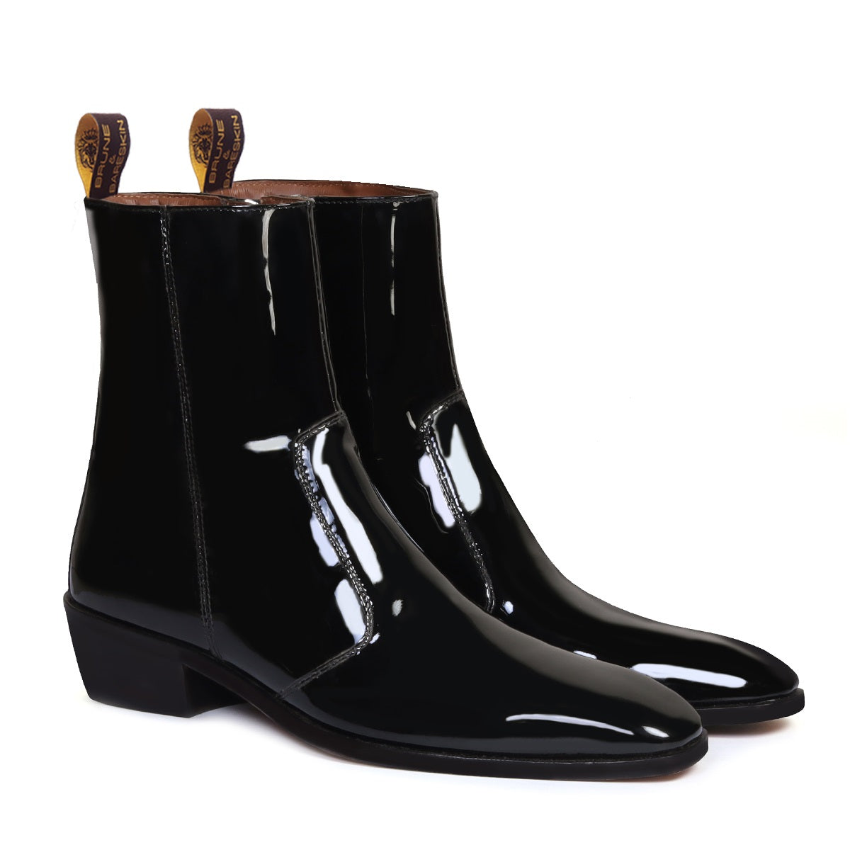 vært Diagnose Efternavn High Ankle Black Patent Leather Cuban Heel Zip Closure Men Formal Boot