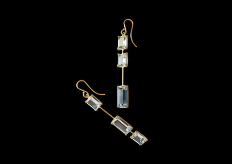 18k & aquamarine triple layer earrings