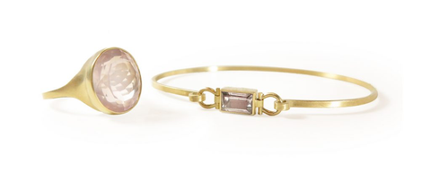 18k & rose quartz ring and 18k & grey sapphire bracelet