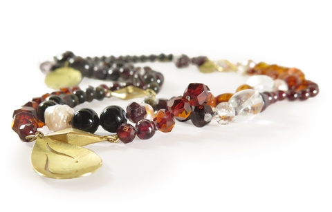 Gabriella Kiss Story Necklace with Garnets, Amber, Pearls, Star Ruby, Agate, Obsidian, Jet and Amethyst