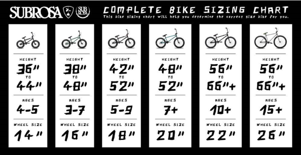 BMX bike size chart