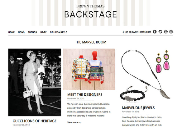 Brown Thomas blog backstage announces Karon Jacobson special event Meet the Designers