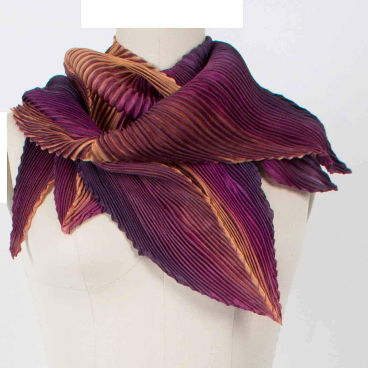 Arashi shibori pleated silk scarf