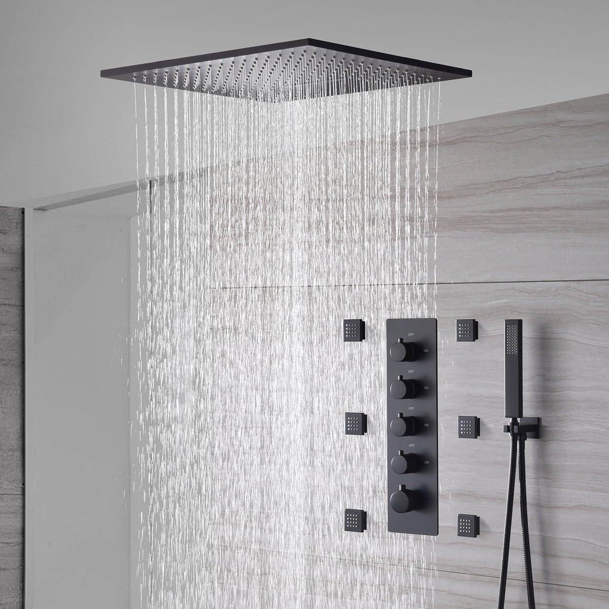 20inch Matte Black Ceiling Mount Rainfall Waterfall Shower Systems 4 W Grolta Group Usa 