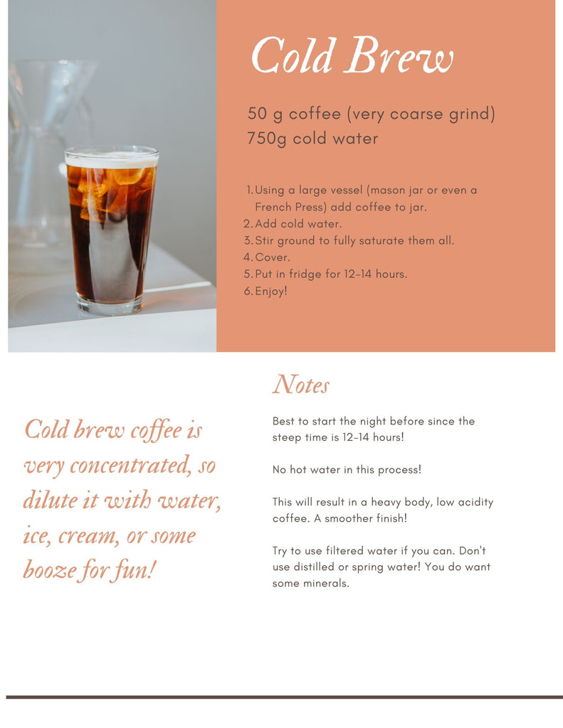 cold brew directions with pint glass of coffee with ice cubes