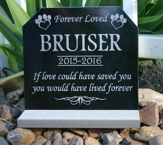 6" x 3" Name & Date Pet Memorial GRANITE Grave Marker Stone With Small Paws 