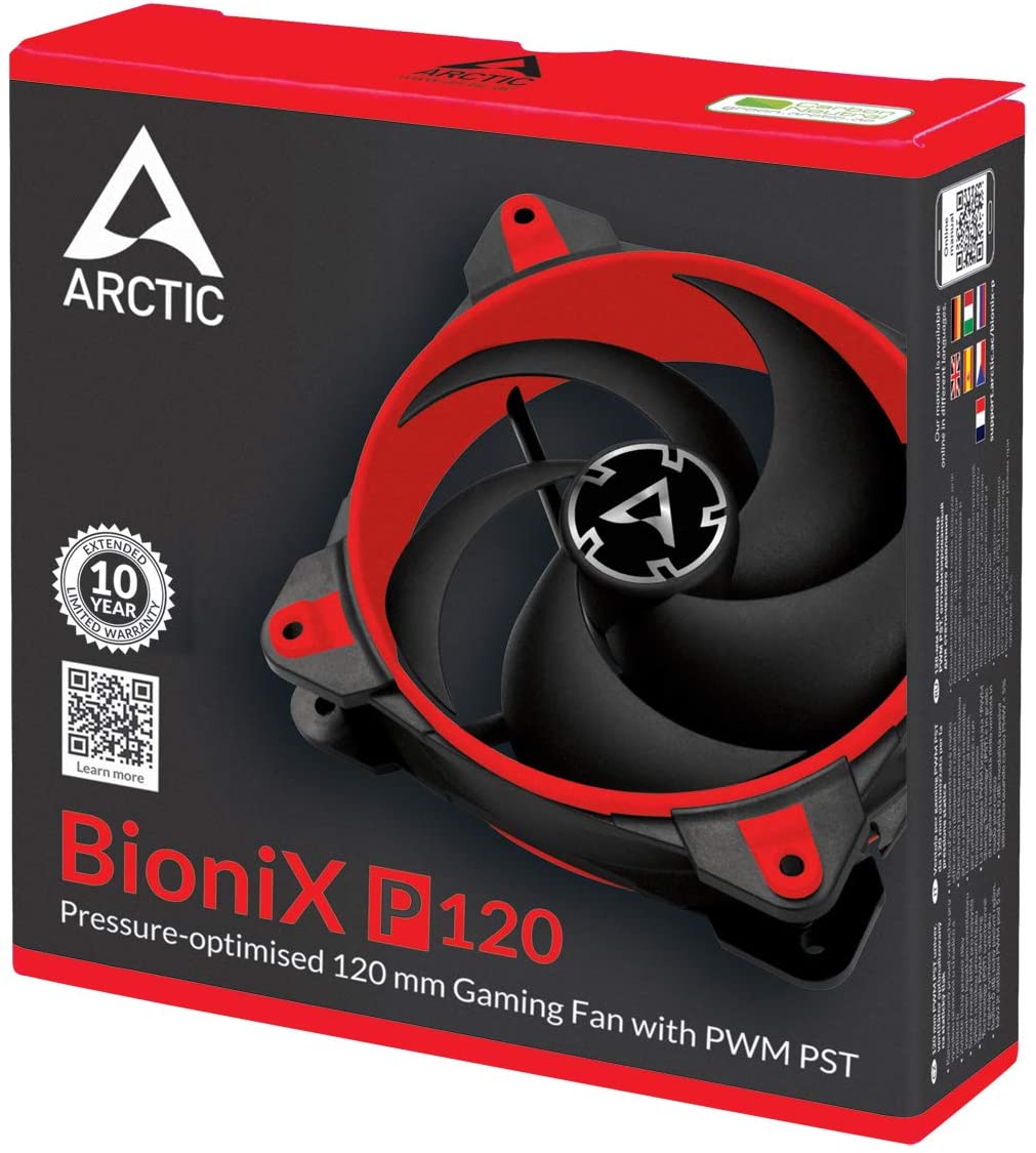 ARCTIC BioniX P120 –-120 mm Gaming Case Fan with PWM Sharing Technology (PST), Pressure-optimised, Very quiet motor, Computer, Fan Speed: 200–2100 RPM - Red