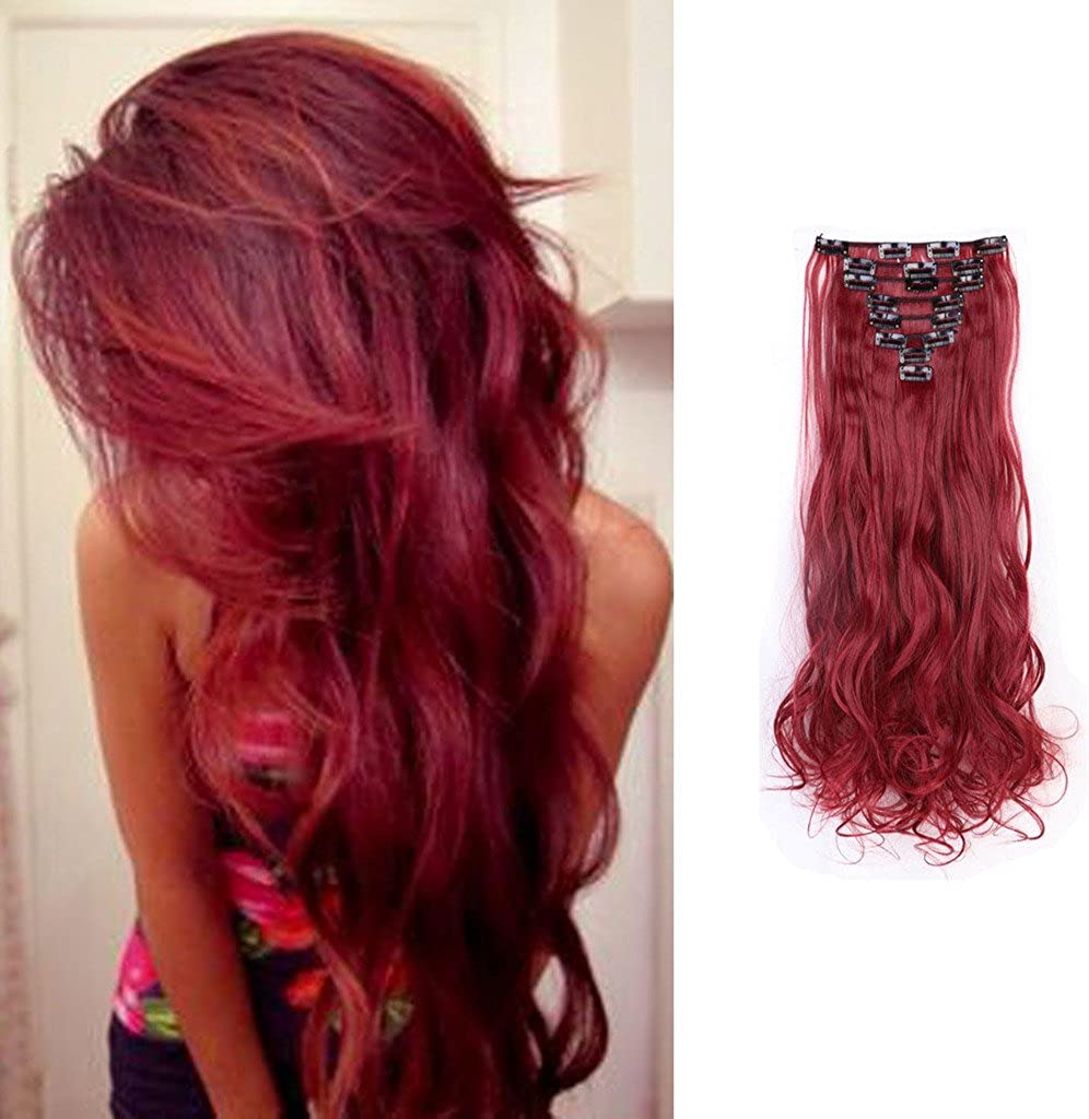 Focussexy Women 8pcs Wavy Curly Clip in Hair Extensions(24