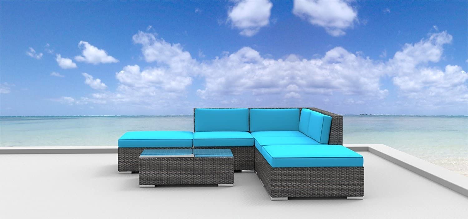 UrbanFurnishing.net 6a-Bali-coralred 6 Piece Modern Patio Furniture Sofa Sectional Couch Set