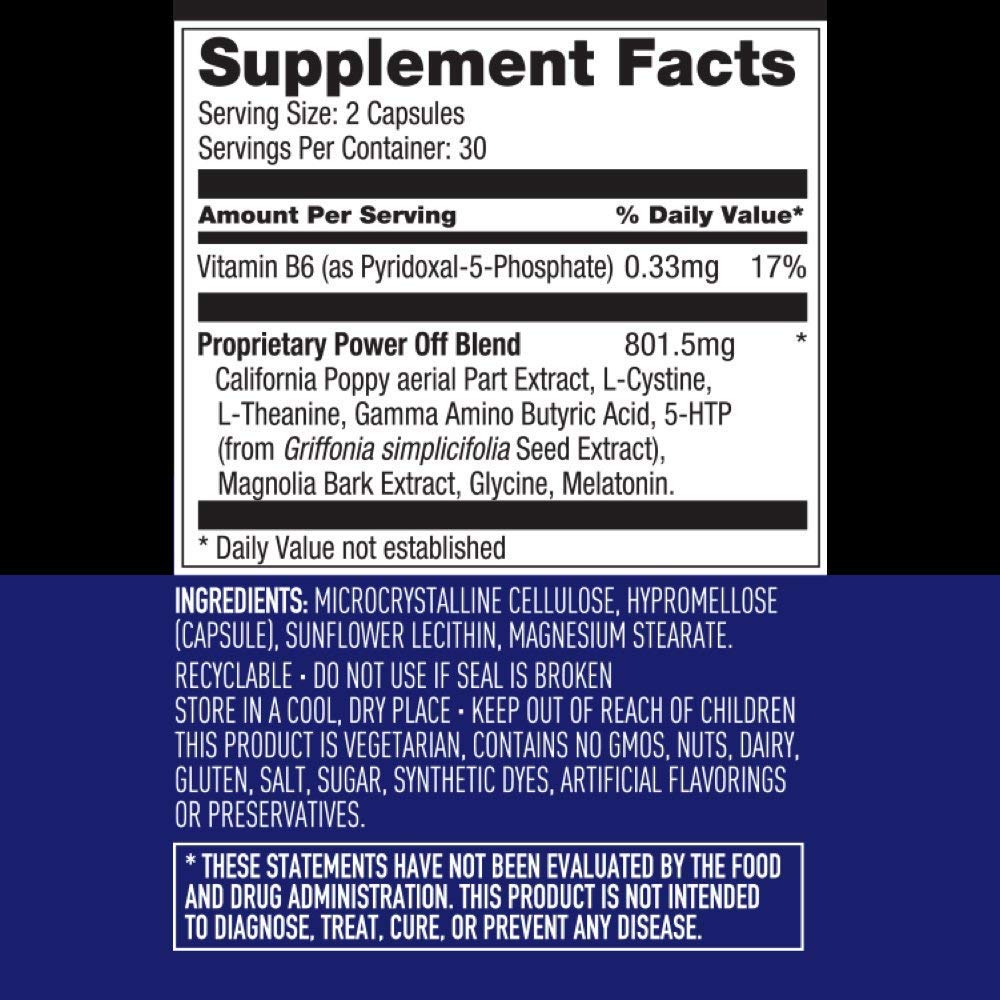 Power OFF Sleep Supplement, 60 Capsule Bottle | Proprietary nanoGABA Formula