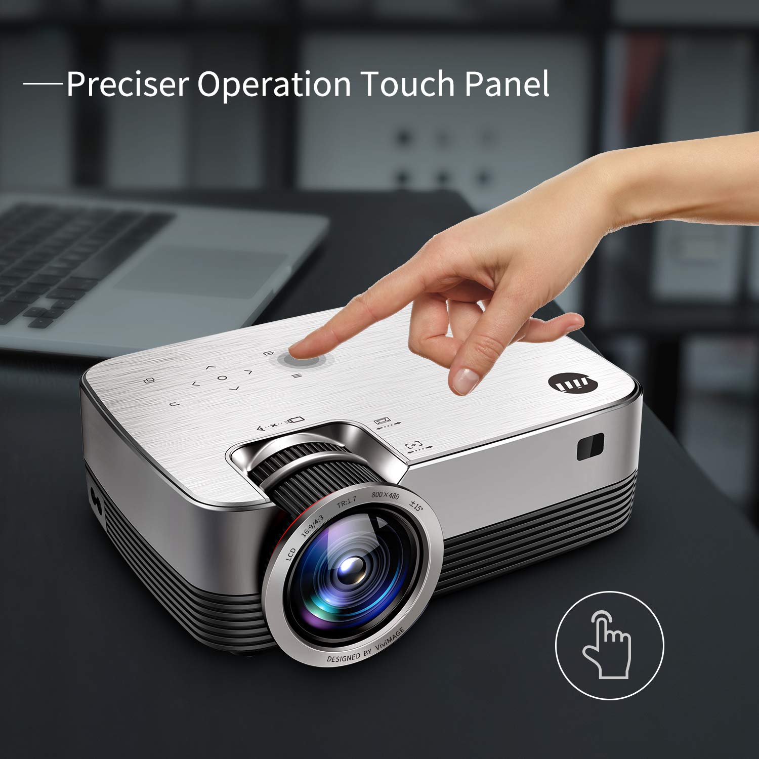 VIVIMAGE C480 Mini Projector, Portable 1080P Supported and 170'' Display Portable Video Projector with 40,000 Hrs LED Lamp Life, Compatible with TV Stick, PS4, HDMI, VGA, TF, AV and USB