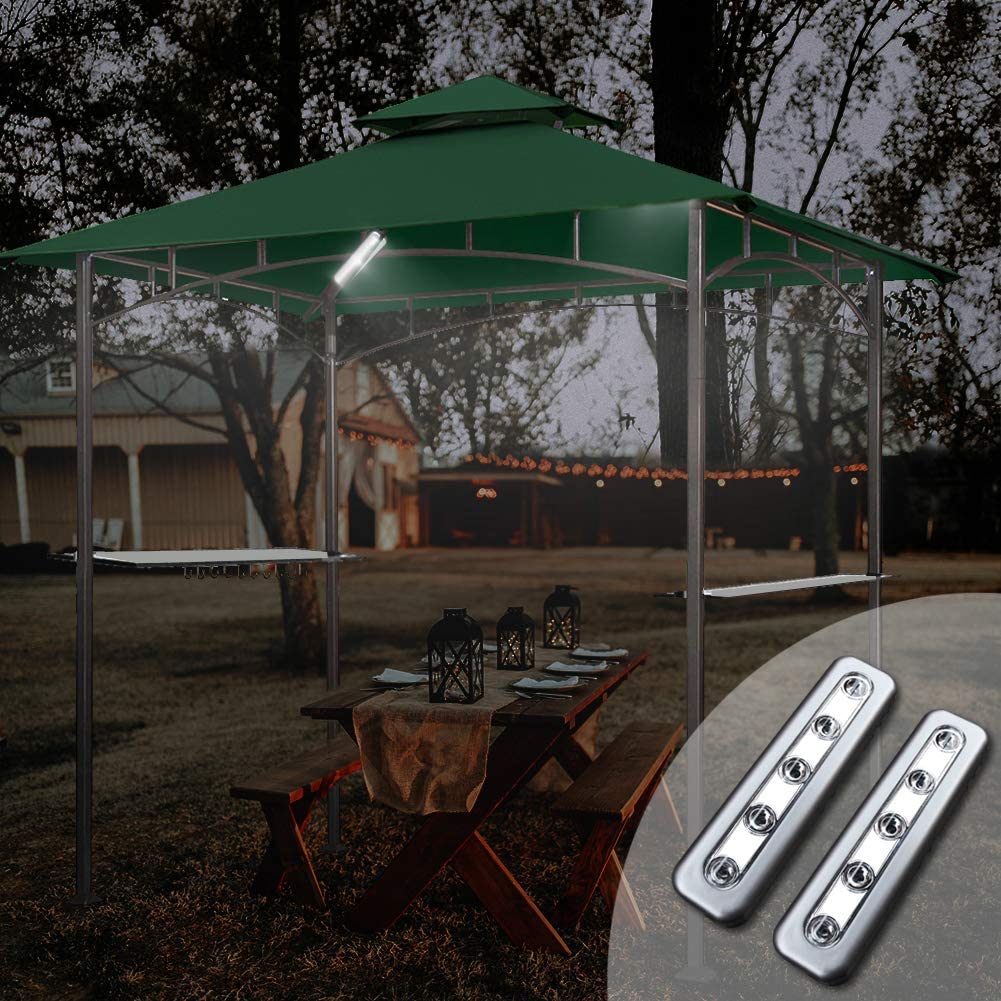 Keymaya 8x5 Grill Gazebo Shelter for Patio and Outdoor Backyard BBQ's, Double Tier Soft Top Canopy and Steel Frame with Bar Counters, Bonus LED Light X2 (Forest Green)