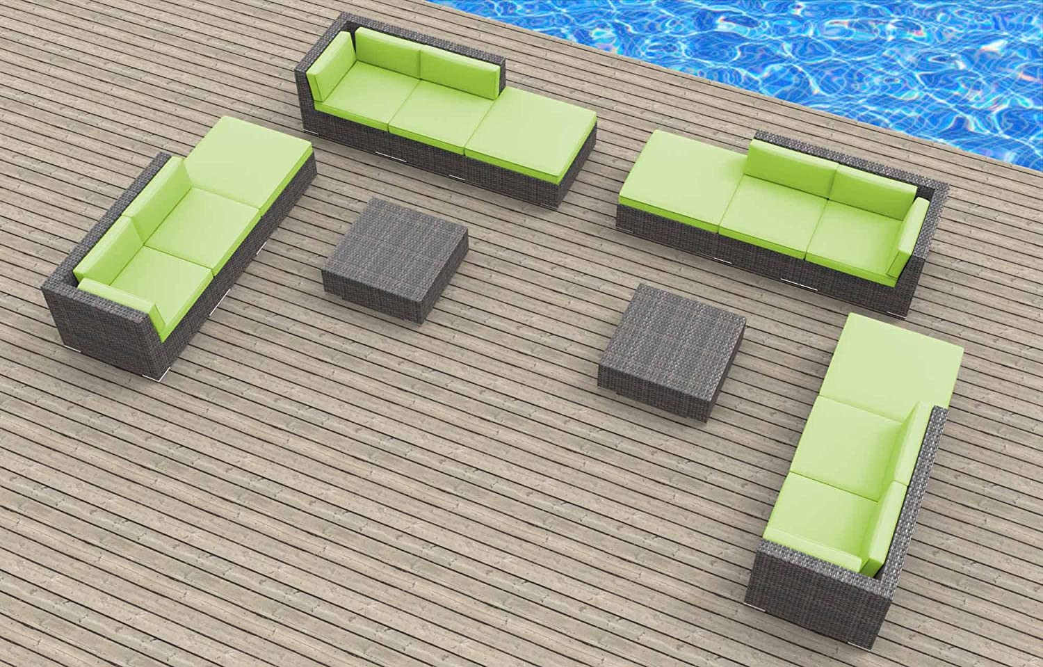 UrbanFurnishing.net P7-LENX-XIXP 14 Piece Modern Wicker Patio Furniture Sofa Sectional Couch Set