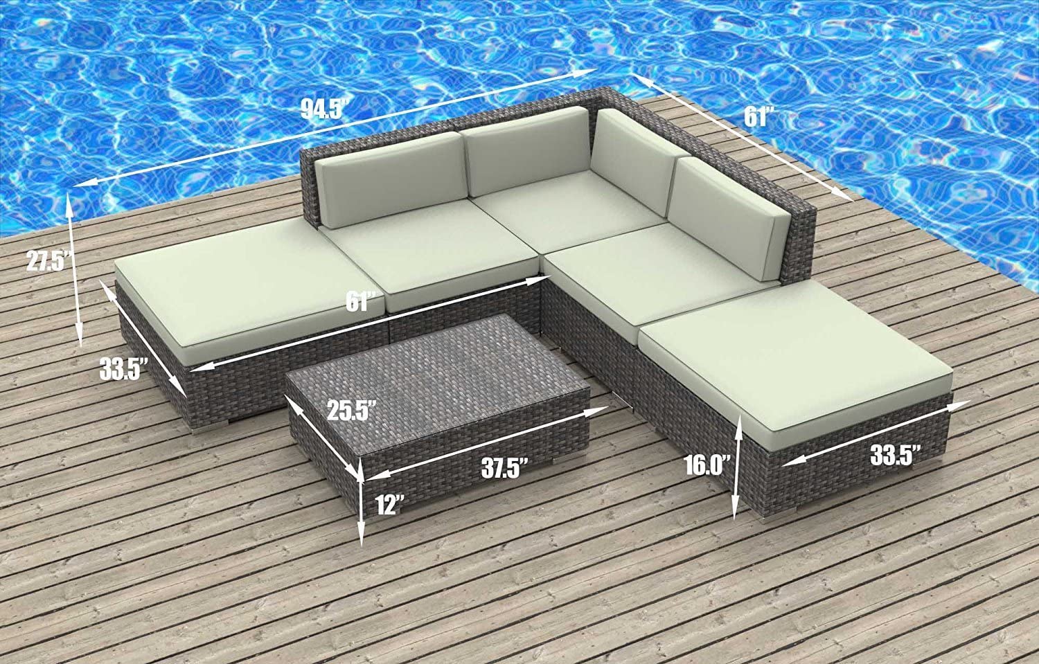 UrbanFurnishing.net 6a-Bali-coralred 6 Piece Modern Patio Furniture Sofa Sectional Couch Set